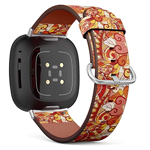 CJBROES Replacement Leather Watch Band, Compatible with Fitbit Versa 3 and Fitbit Sense of Wristband Bracelet Accessory - tracery Mehndi Design