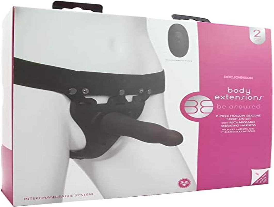 Doc Johnson Body Extensions - BE Aroused - Hollow Strap-On System - Remote Operated Vibrating Silicone Harness with Elastic Waist Band and Bulbed Hollow Dildo