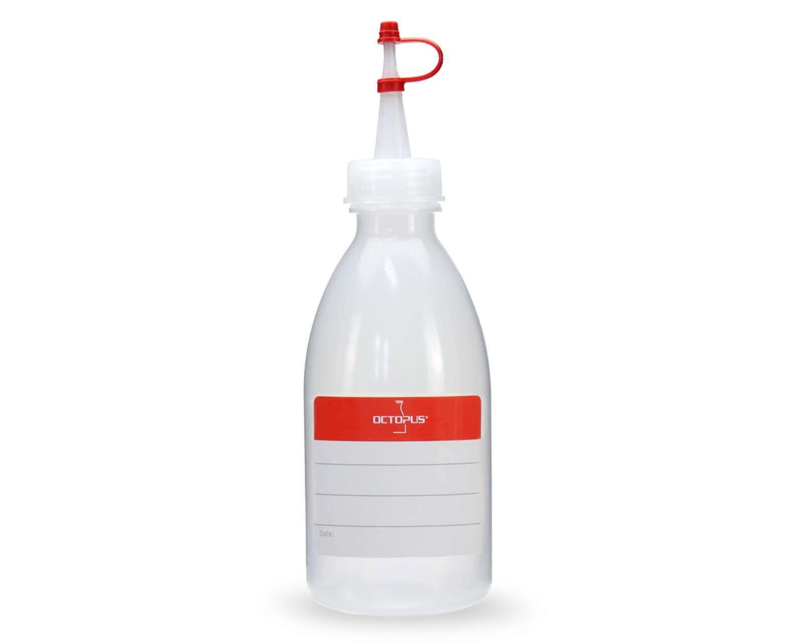 1000x Botellas de plástico de 250 ml de LDPE, natural, G25, tapón de goteo, correa de retención roja y tapón