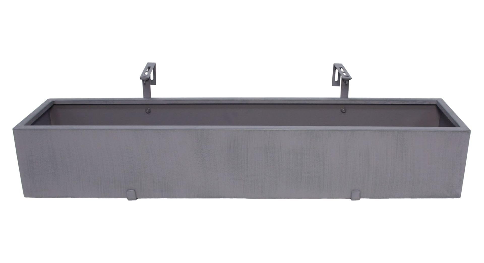 Dekoleidenschaft Balkon Blumenkasten Grau aus Metall, Pflanzkasten 90 cm lang, Balkonkasten mit integriertem Wasserablauf, Pflanzgefäß für Drinnen & Draußen