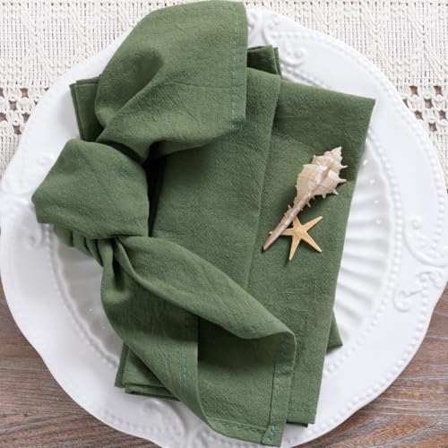 Image of MLMC 4 Pack Olive Green Cloth Napkins Rustic Washable Cotton Linen Napkins Set of 4 17 inchx17 inch Reusable Dinner Napkins Cloth for Wedding Party Gatherings Decor