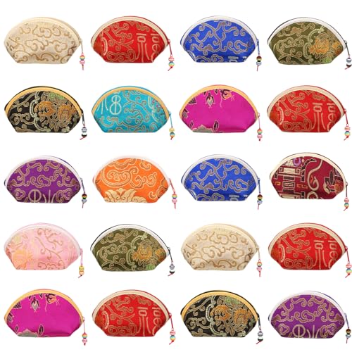 kilofly 20 pc Chinese Silk Embroidered Zipper Jewelry Bag Coin Purse Gift Pouch