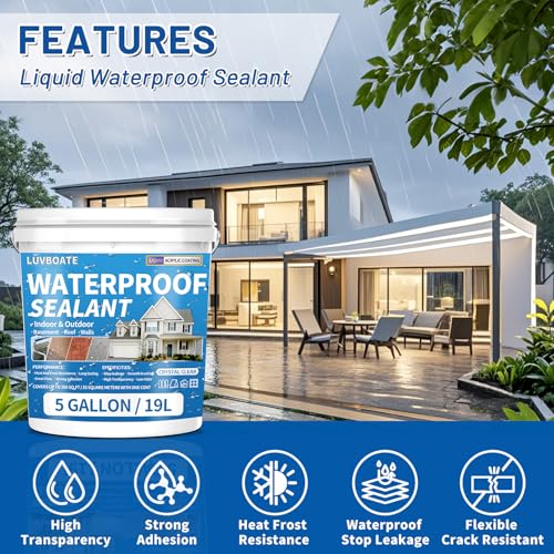 Image of Liquid Waterproof Sealant 5 Gallon Clear, Transparent Waterproof Coating | Water-Based Invisible Repairing Leak Agent Roofs, Walls, Garden, Bathroom, Kitchen, Terraces Indoor & Outdoor