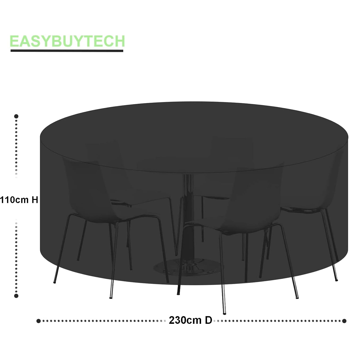 EASYBUYTECH Round Patio Table Cover, 420D Patio Furniture Covers Round, Outdoor Furniture Cover Waterproof, UV Resistant, Windproof, Dustproof,Ø230x110cm - Image 2