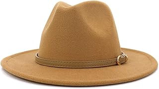 Lisianthus Women Classic Felt Fedora Wide Brim Hat with Belt Buckle Camel
