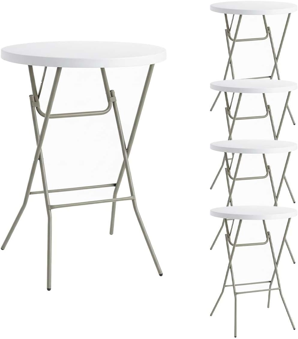 Set of 5, 32" Round White Plastic Folding Table with Sage Gray Legs, Heavy-Duty Blow Molded, Commercial-Grade, Bar Height Table for Events, Parties, Banquets, Indoor/Outdoor Use