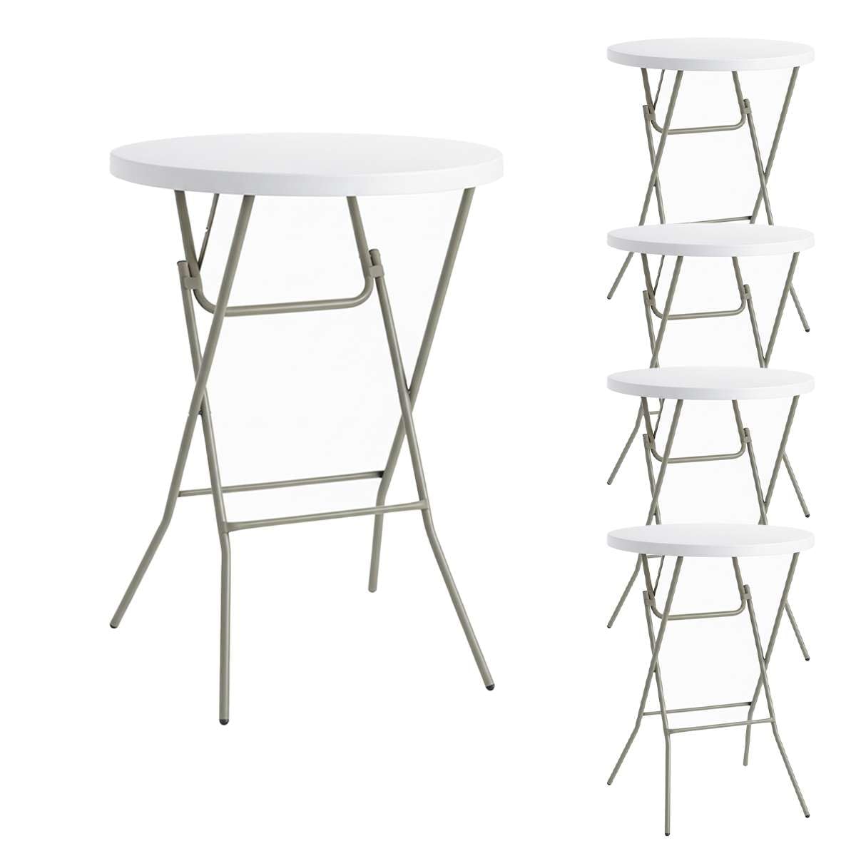 Set of 5, 32" Round White Plastic Folding Table with Sage Gray Legs, Heavy-Duty Blow Molded, Commercial-Grade, Bar Height Table for Events, Parties, Banquets, Indoor/Outdoor Use