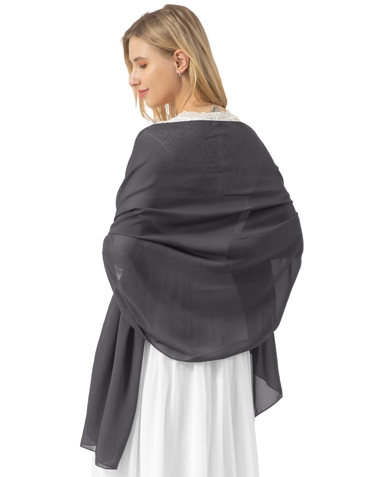 Étole En Mousseline De Soie Bleu Foncé - 175x70 Cm Pour Robe De Soirée Ou Mariage