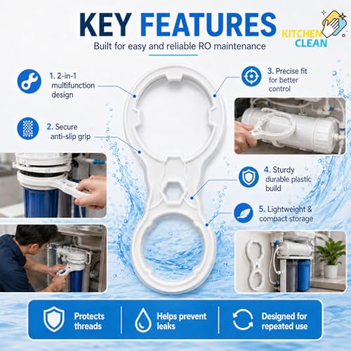 Image of Kitchen Clean 2 in 1 Multifunction RO Wrench /Opener | Water Filter Cartridge Spanner | 10 Inch Pre Filter Bowl and Membrane Housing Casing Water Purifier - 1 Pc