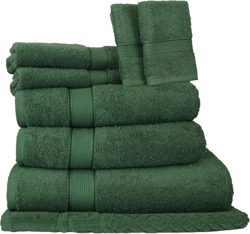 ELITE Emporium Home Collection 8-Piece Cotton Bath Towel Set - Ultra Soft, 550 GSM, Quick-Dry - Bath Sheet, Bath Towels, Hand Towels, Washcloths, Bath Mat - Luxury Bathroom Towel Set (Hunter Green)