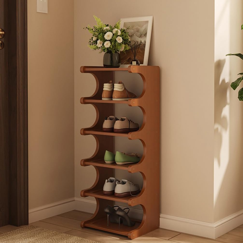 WYRNOBRX Solid Wood Shoe Rack Small with Shelving Top Zapatero Organizador 6 Tier Shoe Holder Simple Outdoor Storage Shelving Unit for Living, Hallway, Furniture Display,Brown,L30*H83*W20