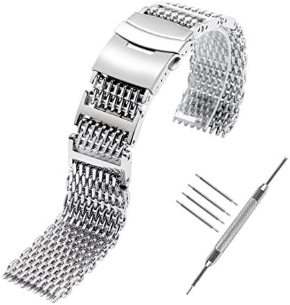 YISUYA Shark MESH 24MM Full Stainless Steel Watch Band Heavy Duty Diving Dive Watch Strap
