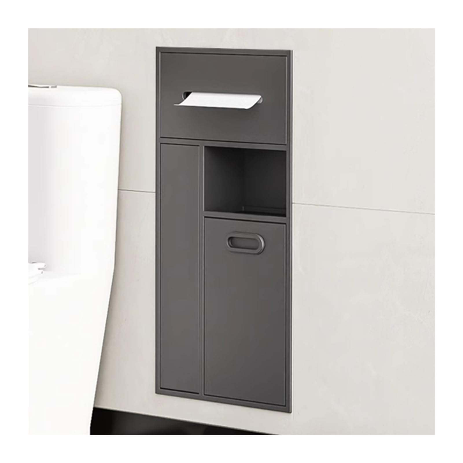 QUSYZD Stainless Steel Shower Niche - Wall-Mounted Alcove Organizer for Toiletries, Shampoo, Trash Can, Paper Storage - Grey Bathroom Shelves 11.81"x25.59"x5.51",Grey-11.81x25.59x5.51in/30x65x14CM