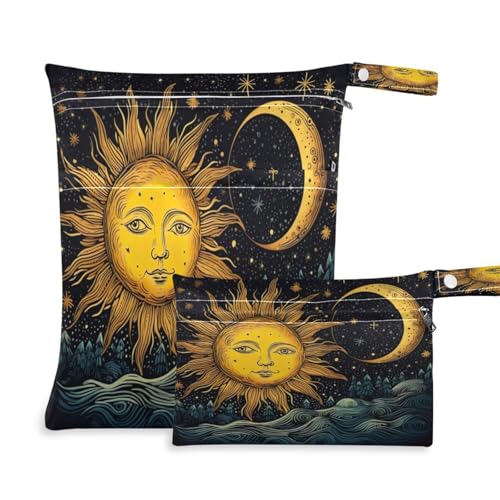 ATTX Sun and Moon Wet Dry Bags 2-Pack - Reusable Cloth Diaper Storage for Travel, Beach & Gym | Multi-Use Waterproof Bags for Swimsuits, Baby Clothes, Sports Gear#37