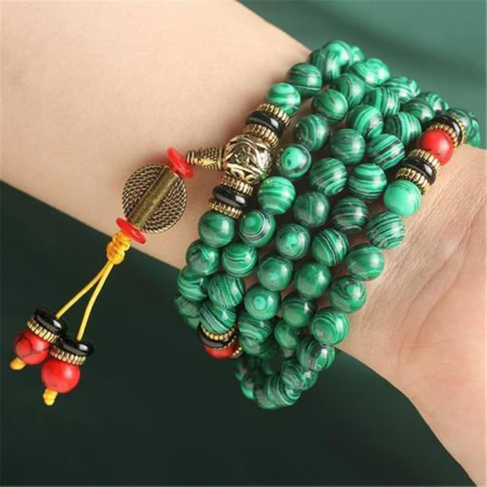 Natural Malachite & Red Jasper 108+1 Beads Prayer Mala Necklace