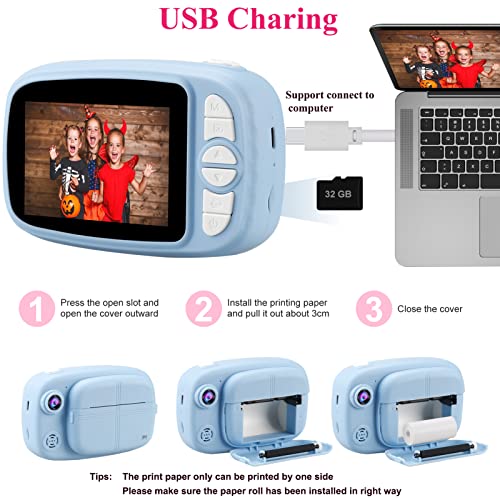 Instant Print Camera For Kids,Vjjb Kids Camera 3.5-Inch Screen Zero Ink Instant Digital Camera With 1080P Video Toy Birthday Gifts For Boys Girls,Include 4 Rolls Of Printing Paper And 32G Tf Card #TOP4