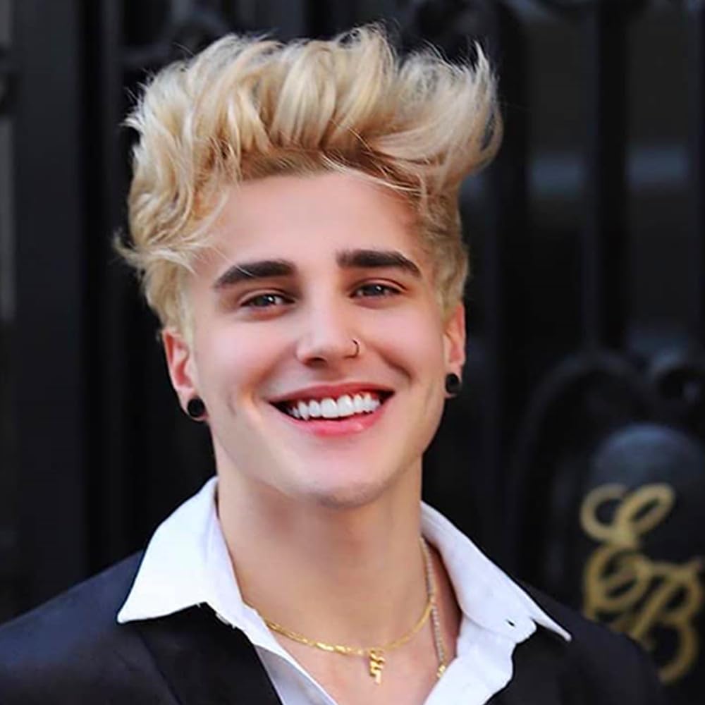 N.L.W. European human hair toupee for men with transparent Thin skin PU 10x8 base size hair pieces prosthesis implant replacement natural wave hair system for man Blonde #613 color