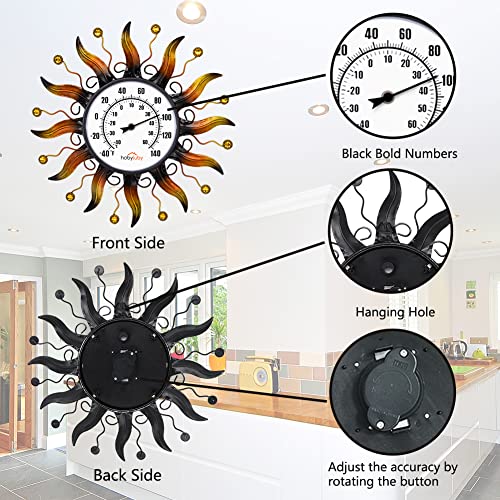 Vewogarden 13.5" Sun Outdoor Thermometer, No Battery Needed Metal Thermometer Decor For Patio, Living Room, Greenhouse #TOP4