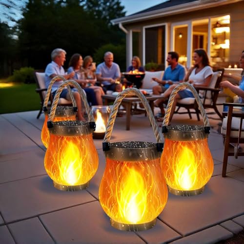 Kaliqo Solar Lantern Outdoor Lights, Kaliqo Solar Lantern, Flame Camp Lamp , Realistic Flames, Ip65 Waterproof, for Patio Poolside Yard Patio Porch Garden Path (3 PCS)