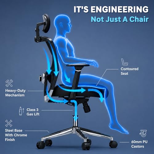 Image of Urbanova Pro Ergonomic Office Chair for Work | Multi-Lock with Seat Slider | 5 Year Warranty | 3D Armrest | Adjustable Lumbar (3D with 4 Position Lock, seat Slider)