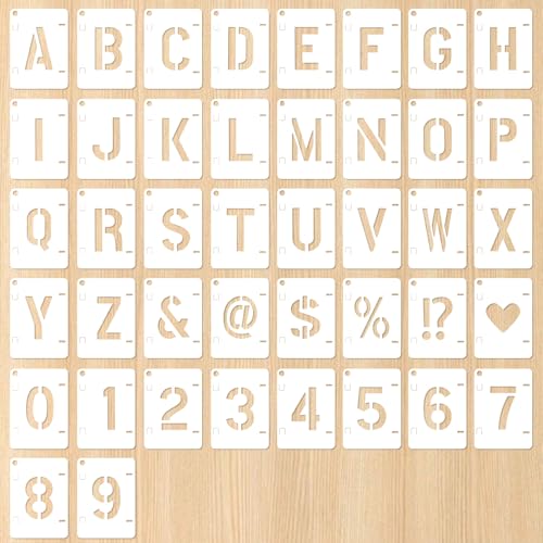 42 Pcs 1 Inch Letter Stencils for Painting Reusable Alphabet Stencils Plastic Number Stencil for Painting on Wood Wall Glass Fabric Rock Signage DIY Art Projects