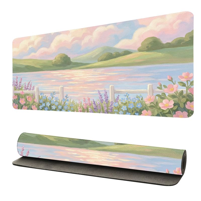 Tapis de souris grande surface antidérapante 80 x 40 cm en simili cuir pastel