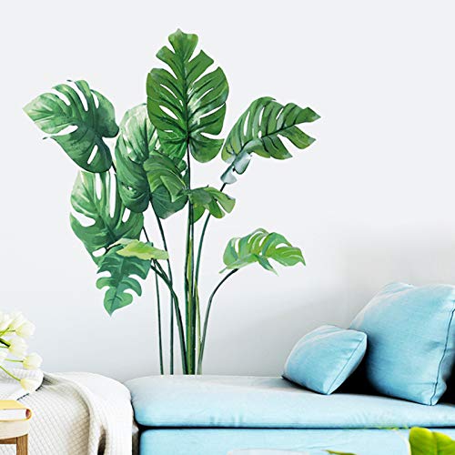 Leaf Wall Decals Monstera Leaf Tropical Plants Wall Stickers For Living Room, Palm Leaf Wall Posters Natural Green Plants Art Murals Vinyl Wallpaper For Bedroom Nursery Office #TOP4