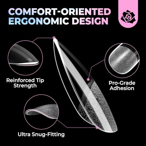 Image of UNA GELLA Almond Nail Tips Medium 15 Sizes 300PCS Pre-Etched Gel Acrylic Nail Tips Almond Shape Easy Salon Press On Nails Long-Lasting Hold Full Cover Fake False Nails Snug Fit