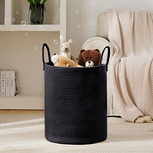 YOUDENOVA Woven Rope Laundry Hamper Basket, 58L Tall Laundry Basket, Baby Nursery Hamper for Blanket Storage in Bedroom-Large- Black by YOUDENOVA - Image 2
