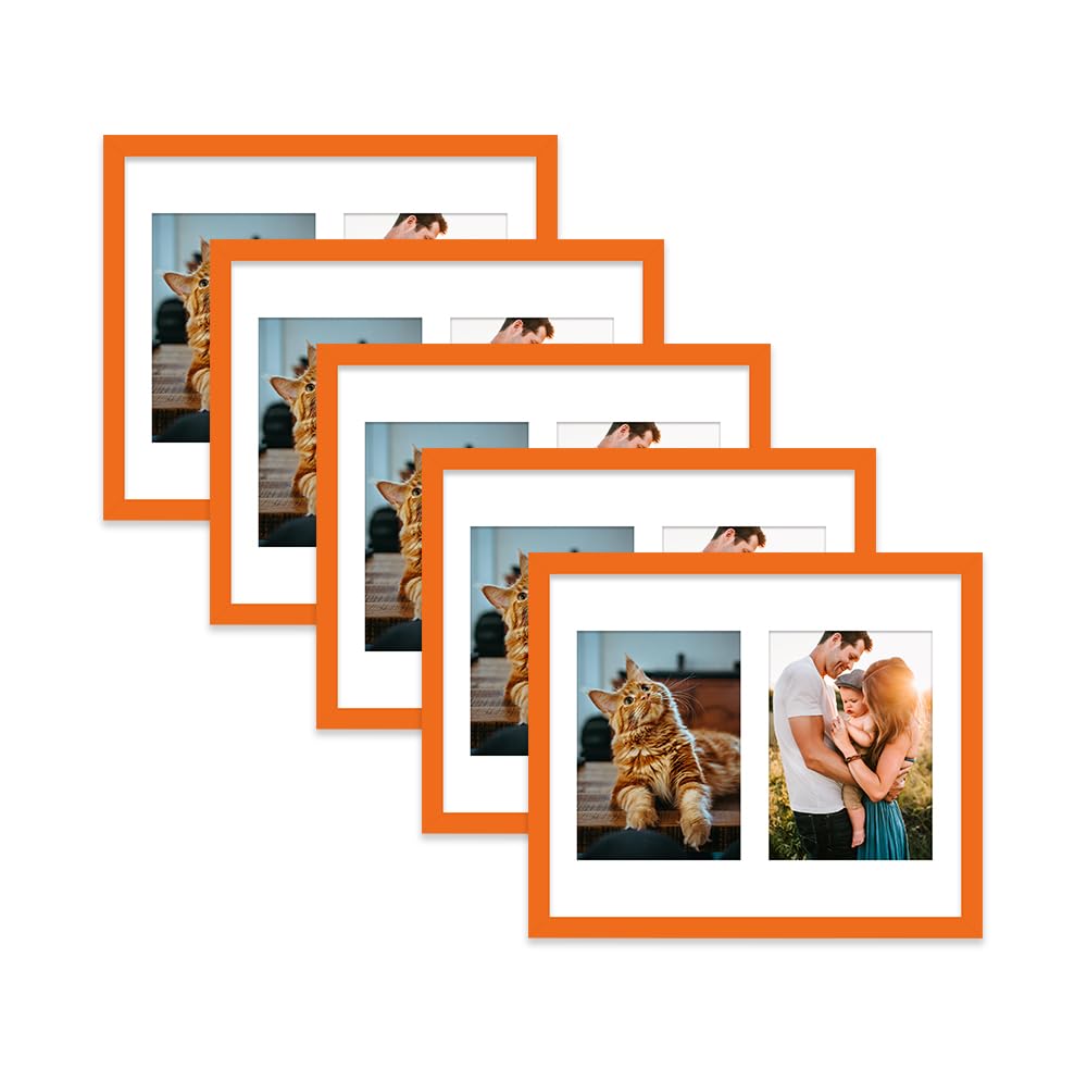 Orange Multi Photo Frame - Holds 2 x 7x5 Pictures, Family Collage Picture Frame for Wall Display, 12x10 Frame size, Set of 5