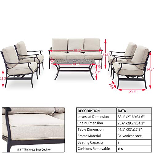 PatioFestival Patio Conversation Set Cushioned Outdoor Furniture Sets with All Weather Galvanized Steel Frame (6 Pcs, Beige)