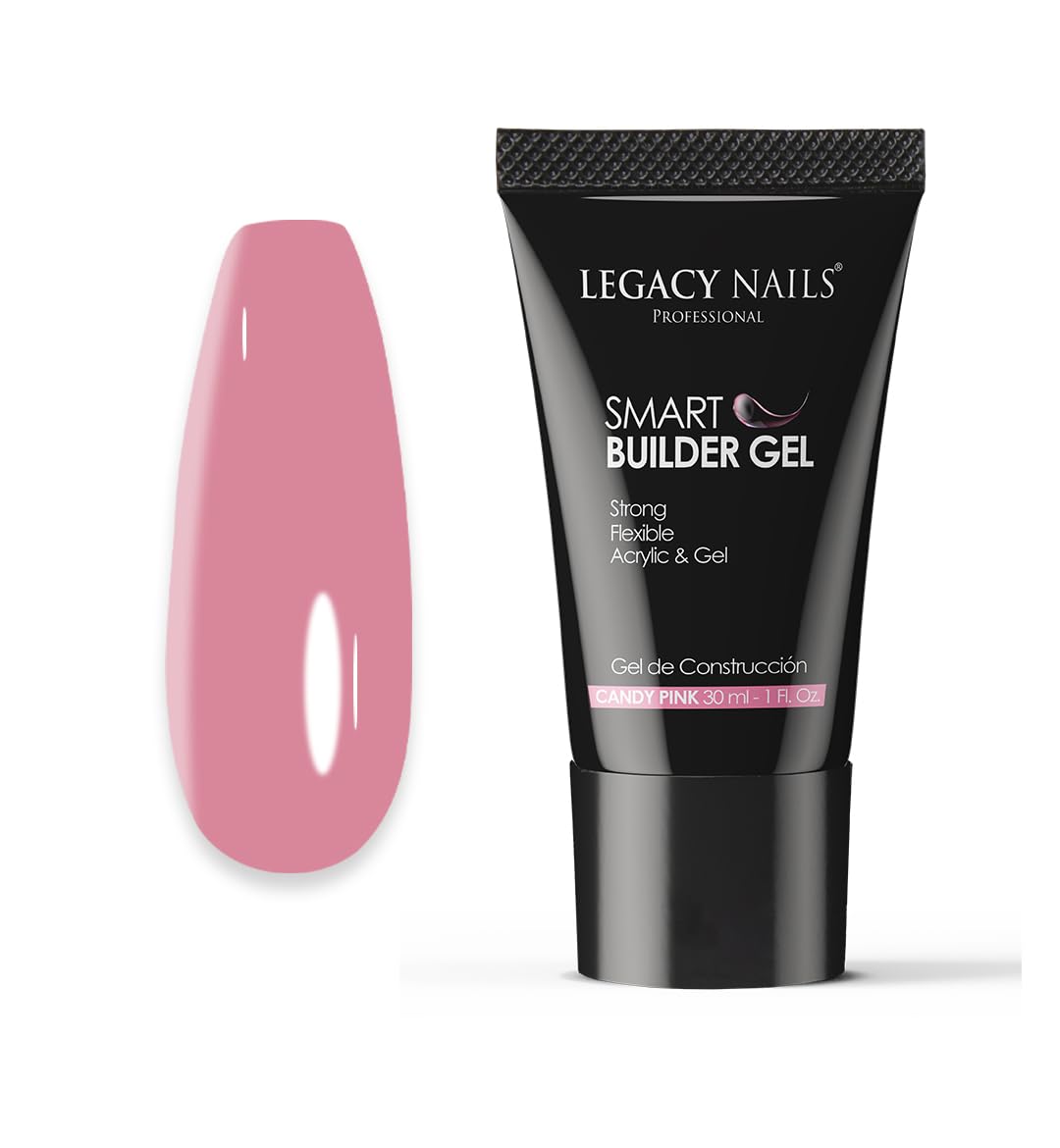 LEGACY NAILS SMART BUILDER GEL 1oz - Odor-Less, Full-Color Coverage, Advanced Viscosity Formula, Perfect for Sculpting Nail Extensions (Candy Pink)