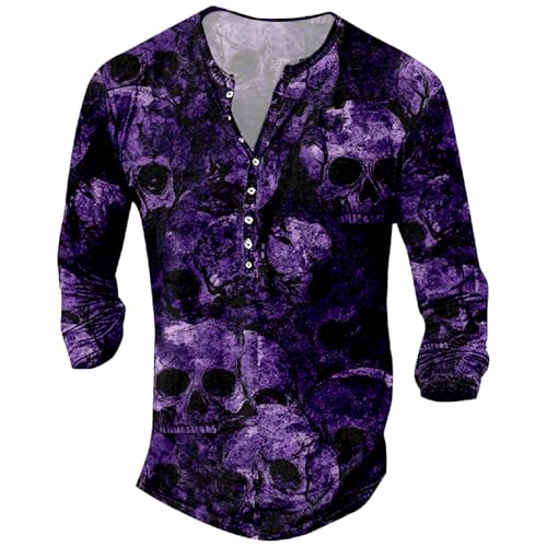 MARSVOVO Long Sleeve Shirts for Men Graphic Henley Shirts Tops Big and Tall Slim Button Up T Shirts Blouses