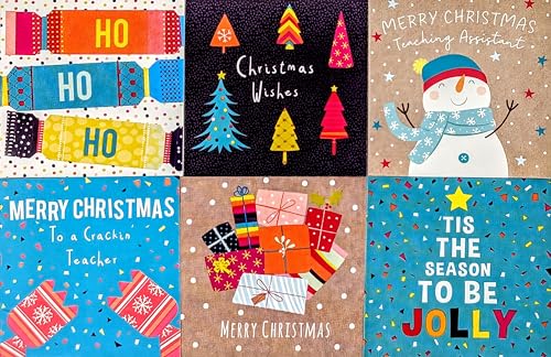 30 Mini Christmas Cards for Kids 8x8 cm Colourful Xmas Designs with Envelopes Crackers Snowmen Trees & Teacher Cards Festive Pack for Class School or Nurse