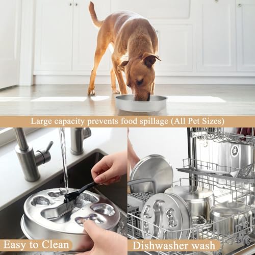 ZUFECY Slow Feeder Dog Bowls, Stainless Steel Slow Feed Bowl for Dogs and Cats, Dual Function Slow Food & Snack Bowls, Equipped with Brush and Scraper - Thumbnail 5