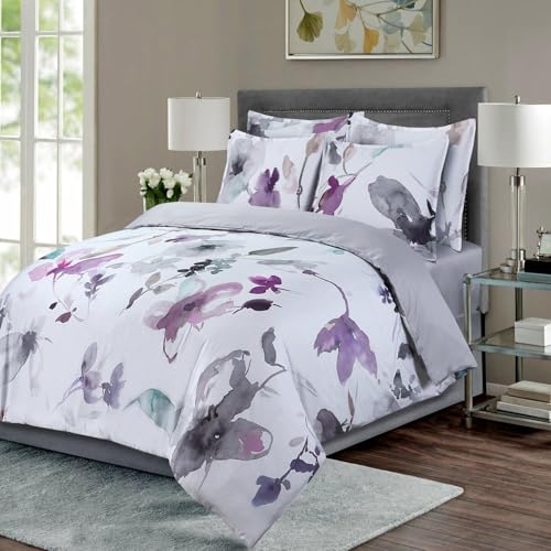 Majestic Giftware Madison Linen 8-Piece 44" Twin Size Bedding Set (BL103-44T-4) | Summer Breeze - Pastel-Gray 300 Thread Count Cotton Sateen | 2 Fitted Sheets, 2 Duvets, 4 Pillowcases