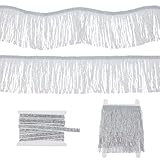 letsinstyle 5 Yarda 3.93 Pulgadas Ribete de Lentejuelas con Flecos, Banda Metálica Plateada Brillante de 5 Yarda, Adornos de Borlas de Encaje con Lentejuelas para Manualidades de Costura Y Decoración