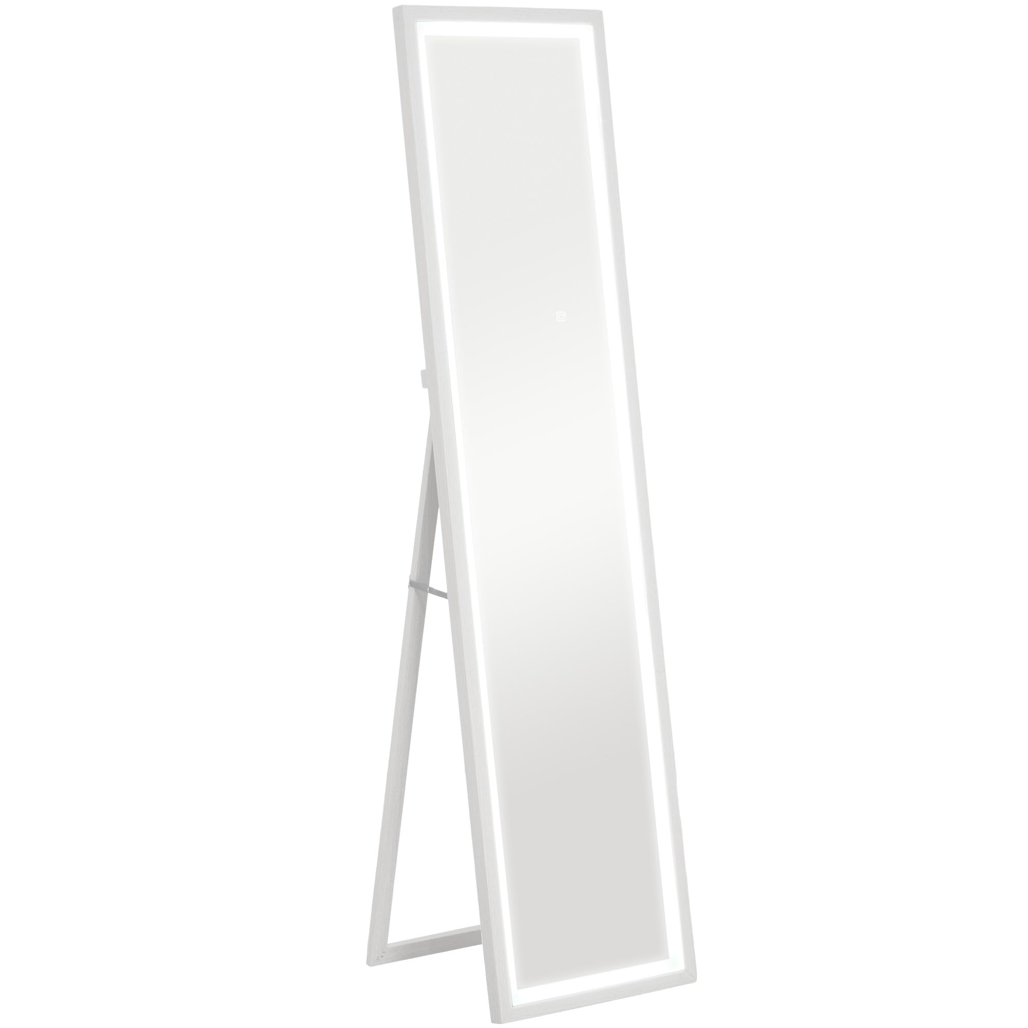HOMCOM Grand Miroir Pleine Longueur 40 x 160 cm en Verre trempé, éclairage LED 3 Couleurs et Support, Miroir Mural ou sur Pied rectangulaire, pour Chambre à Coucher, Salon et Dressing, Blanc