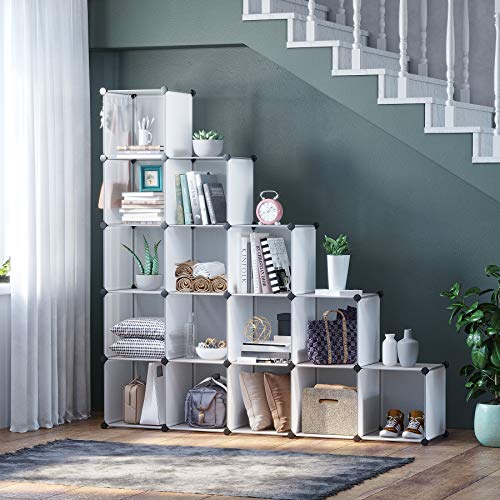 C&AHOME Cube Storage Organizer, 16-Cube Shelves Units, Plastic Storage Cubes, DIY Closet Organizer, Modular Closet Storage Shelves Ideal for Home, 48.4" L × 12.4" W × 48.4" H Transparent SUM3016W by C&AHOME - Image 2