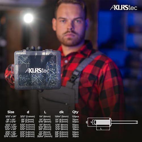 Klrs 92-AY8V-UV9C Tec Professional Pop Rivets Assortment Kit [500Pcs] Aluminum Rivets thumb #5