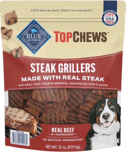 Top Chews Steak Grillers Dog Treats, Made with Real Beef, Soft & Chewy Steak-Flavored Rewards, 32 oz Resealable Bag