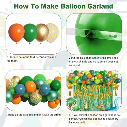 Image of Ouddy Life Dinosaur Balloons Birthday Party Decorations Fringe Curtain | 123Pcs Green Orange Blue Happy Birthday Dino Foil Balloons Garland Arch Kit for Boys Jungle Safari Baby Shower Party Supplies