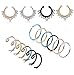 LOYALLOOK 20G 16PCS Stainless Steel Fake Septum Ring Nose Hoop Piercing Clicker Ring Septum Retainer Set Body jewelry Piercing