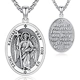 AUDINCEED Colgante de oro de 18 quilates, San Antonio, Arcángel Rafael, San Benito, San Judas, Cruz de Jesús, Santa Muerta, Virgen María, collar de plata de ley 925, joyería para hombres y mujeres, 37