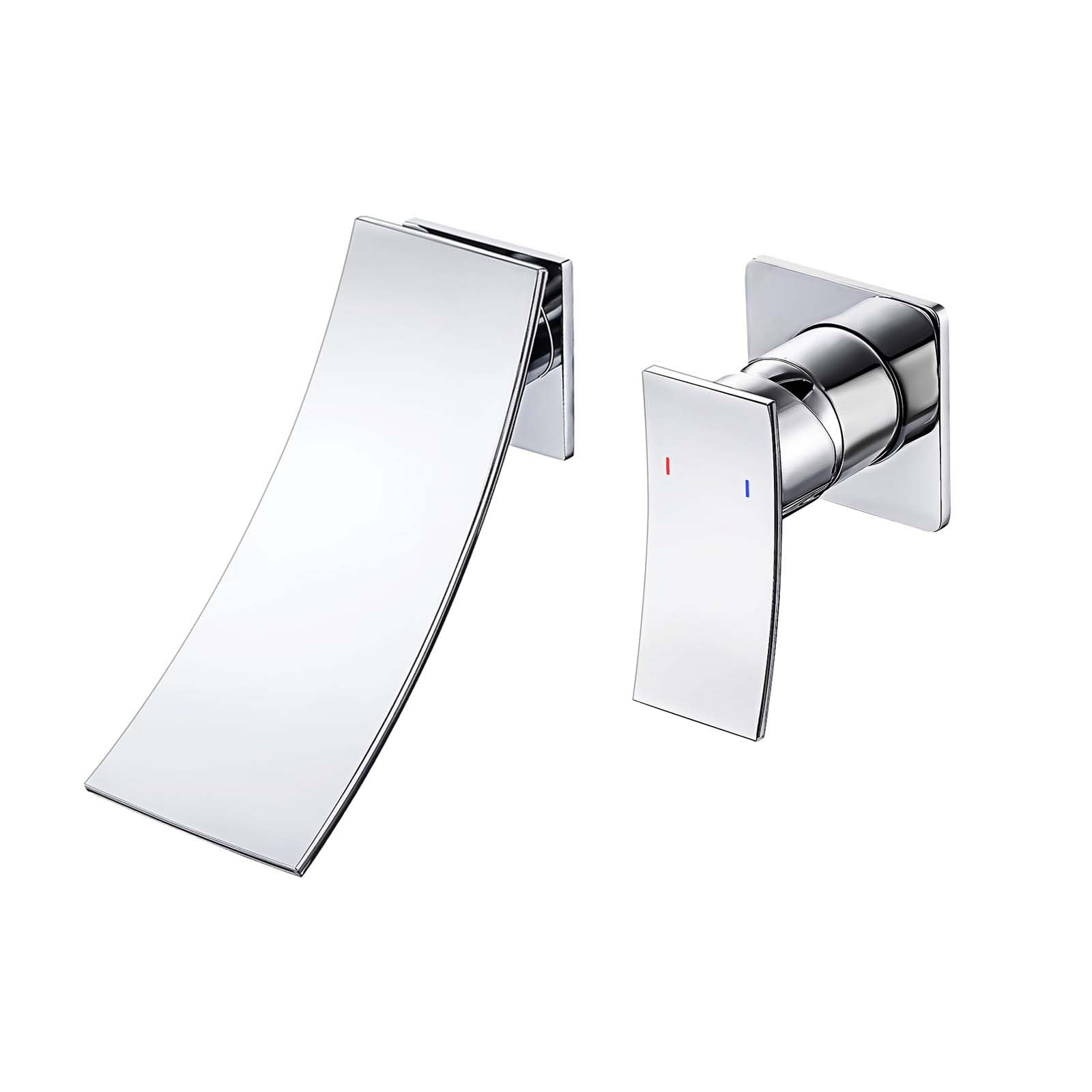 iVIGA Rubinetto da bagno a cascata: rubinetto da incasso per montaggio a parete – Rubinetto a parete a 2 fori con manico semplice e beccuccio grande, miscelatore per bagno, cromato