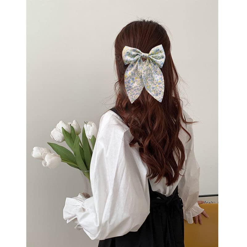 Chiffon Hair Bows for Women Girls,4 PCS Barrette Hair Clip Long Black Ribbon Bows French Style Hair Accessories for Summer (Pink,Yellow,Blue,Purple) - Image 4