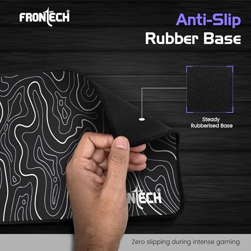 Image of FRONTECH Premium Computer Mouse Pad - 260mm x 210mm x 3mm | Anti-Slip Rubber Base | Water-Resistant | Micro-Textured Surface with Stitched Edges (MSP-0061 Grey)