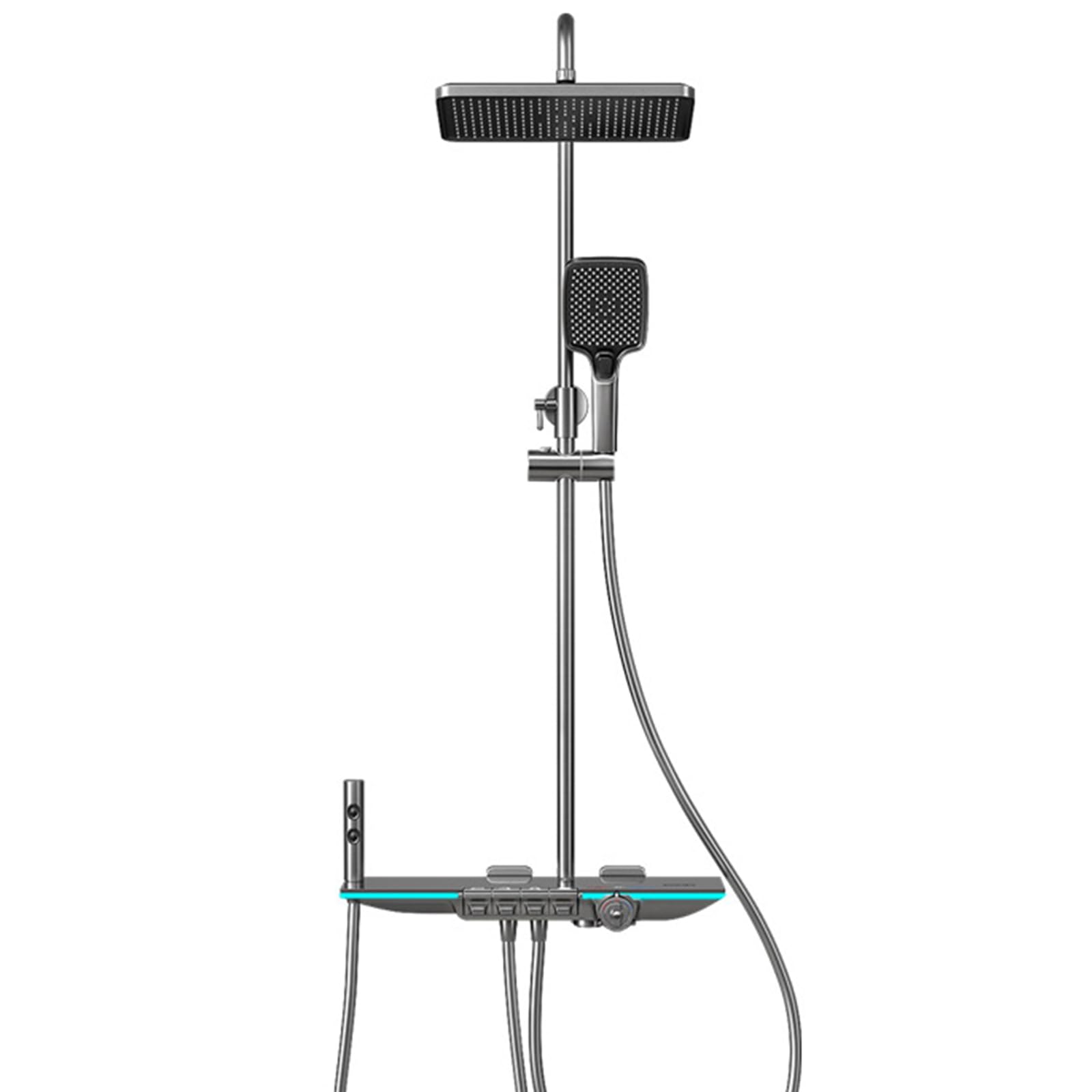 ZYCHSJXA Shower Faucet Set Thermostatic, Digital Display Ambient Light Wall Mounted Combo with Waterfall Tub Spout, Rain, Hand, Bidet Sprayer,Gun Grey
