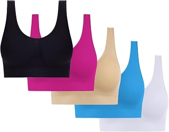 5 Pack Sports Bras for Women Seamless Wireless Workout Everyday Sleep Bra Comfortable & Breathable Removeable Pads