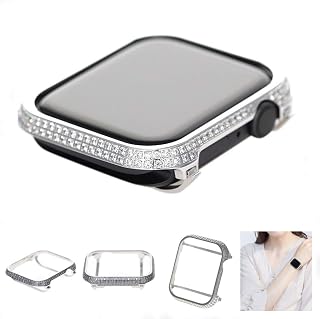 HJINVIGOUR Handwork Inlaid Luxury Bling Rhinestone Diamond Bumper Bezel Crystal Case Compatible Apple Watch Series 4 Series 5 (Platinum, 44mm)